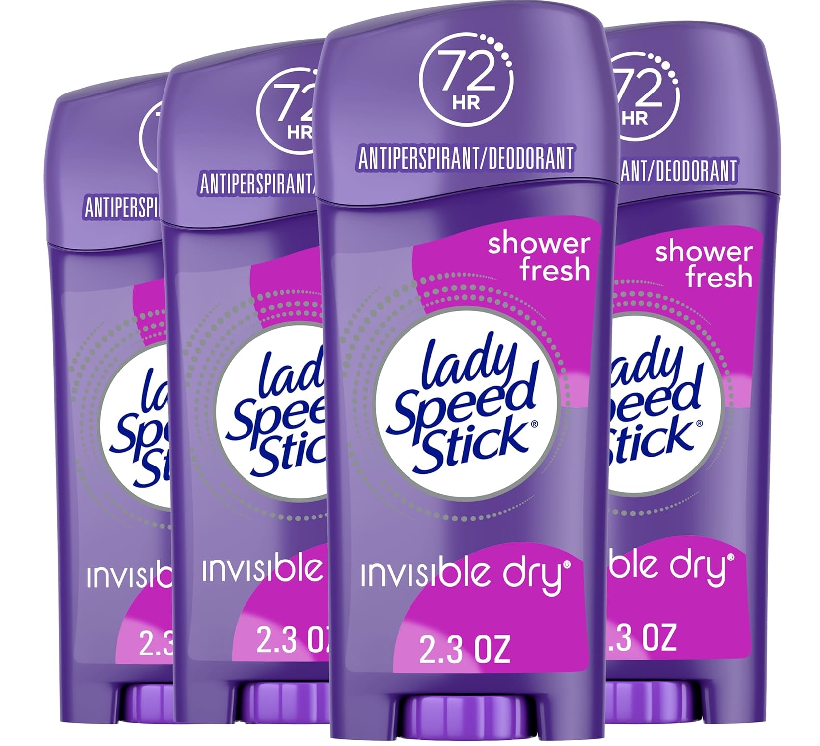 Lady Speed Stick Deodorant for Women, Invisible Dry Shower Fresh, 2.3 oz, 4 Pack