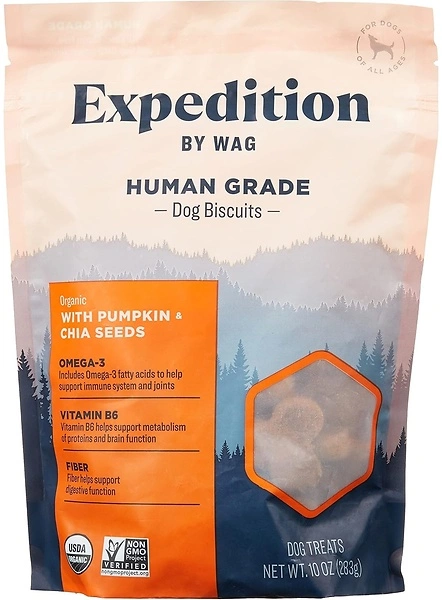 Amazon Brand Wag Expedition Organic Biscuits Dog Treats, Pumpkin & Chia Seed, 10 oz