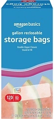 Amazon Basics Reclosable Gallon Food Storage Bags, Stand & Fill Base, 120 Count