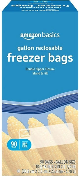 Amazon Basics Reclosable Freezer Gallon Size Bags, 90 Count, BPA Free