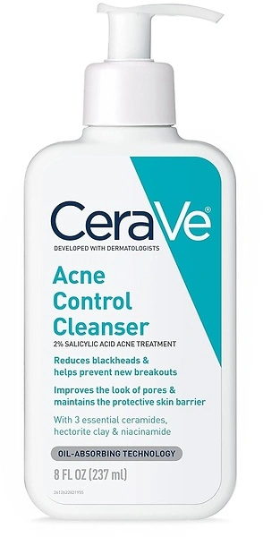 CeraVe Acne Face Wash, Salicylic Acid Cleanser, Niacinamide, Ceramides, 8 oz