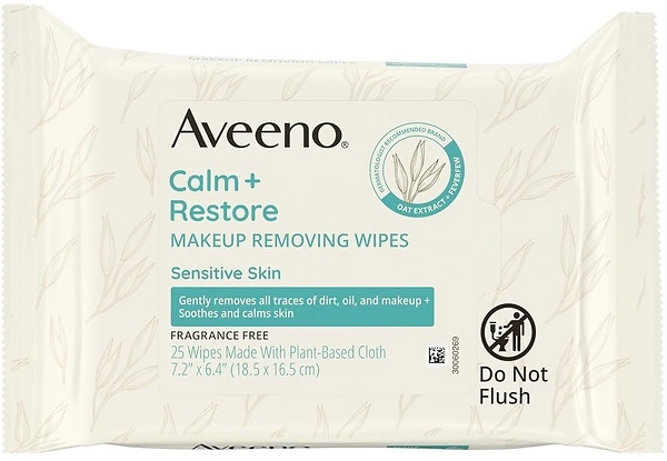 Aveeno Calm + Restore Unscented Makeup Remover Face Wipes, 25 ct