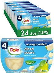 Dole Fruit Bowls, No Sugar Added Diced Pears, 4oz, 24 Cups