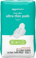 Amazon Basics Menstrual Pads for Women, Long Length, Size 2, 32 Count