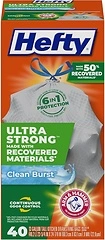 Hefty Ultra Strong Tall Kitchen Trash Bags, Gray, Clean Burst, 13 Gallon, 40 Count