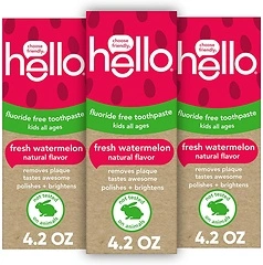 Hello Fresh Watermelon Fluoride Free Kids Toothpaste, 4.2 Oz Tube (Pack of 3)
