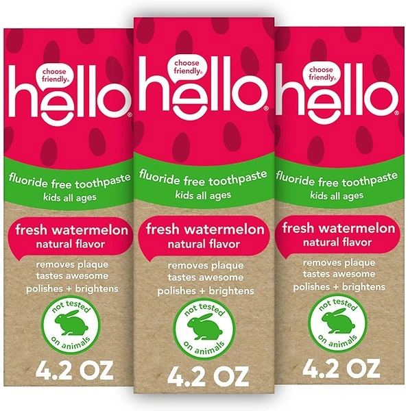Hello Fresh Watermelon Fluoride Free Kids Toothpaste, 4.2 Oz Tube (Pack of 3)