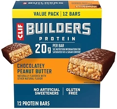 CLIF BUILDERS Protein Bars, Chocolate Peanut Butter, 20g Protein, 12 Count