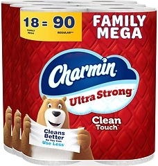 Charmin Toilet Paper Ultra Strong Clean Touch, 18 Family Mega Rolls