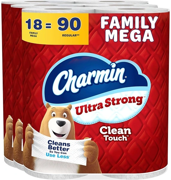 Charmin Toilet Paper Ultra Strong Clean Touch, 18 Family Mega Rolls