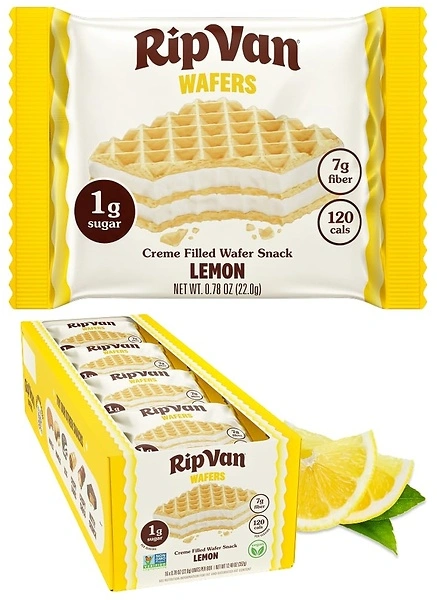 Rip Van Wafels Lemon Cookies, 16 Count, 1g Sugar, 4g Carbs, Vegan, Keto Friendly