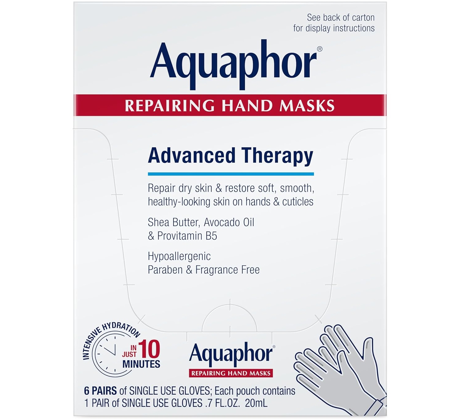 Aquaphor Repairing Hand Masks, Moisturizing Gloves for Dry Hands, 6 Count