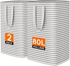 Lifewit 2 Pack Laundry Hamper, Collapsible, Waterproof, 2 x 80L, Grey