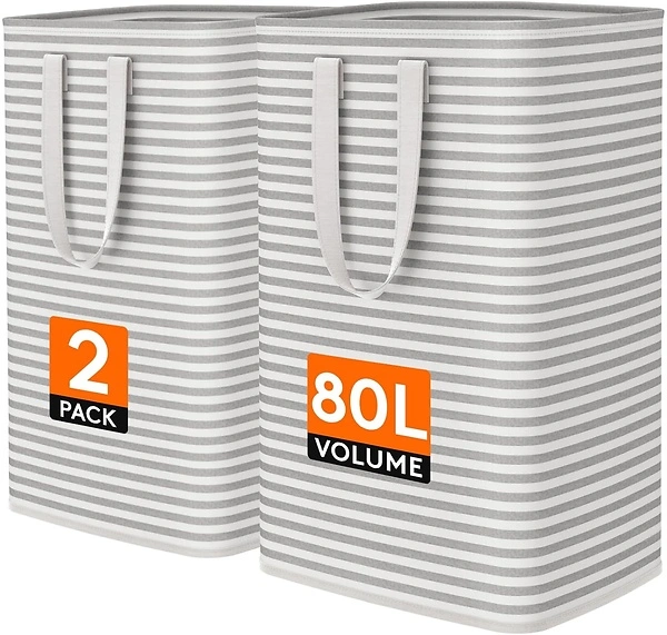 Lifewit 2 Pack Laundry Hamper, Collapsible, Waterproof, 2 x 80L, Grey