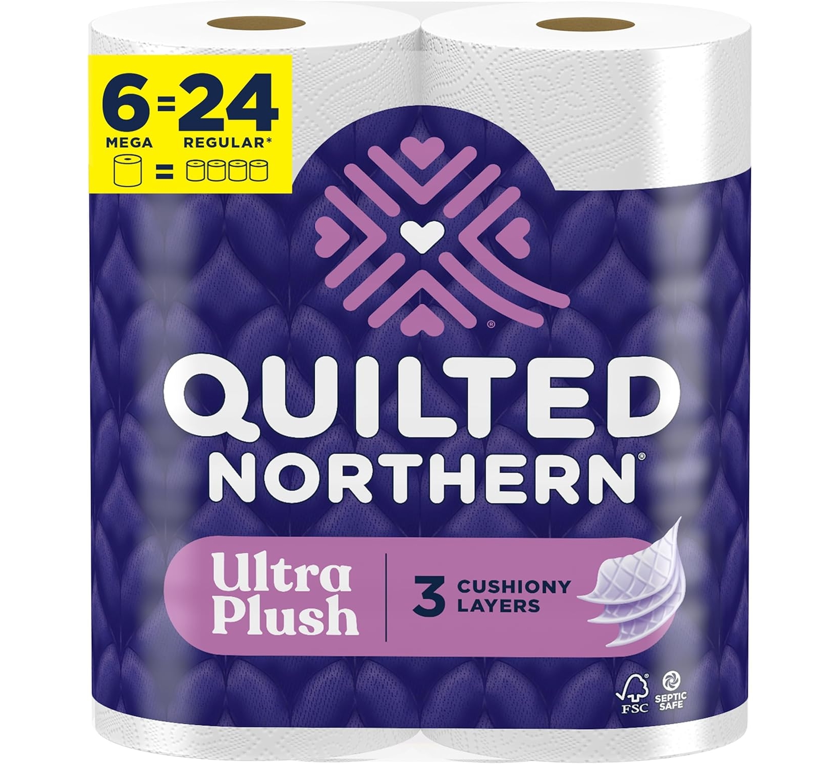 Quilted Northern Ultra Plush Toilet Paper, 6 Mega Rolls, 3X Thicker*, 3 Ply