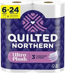 Quilted Northern Ultra Plush Toilet Paper, 6 Mega Rolls, 3X Thicker*, 3 Ply