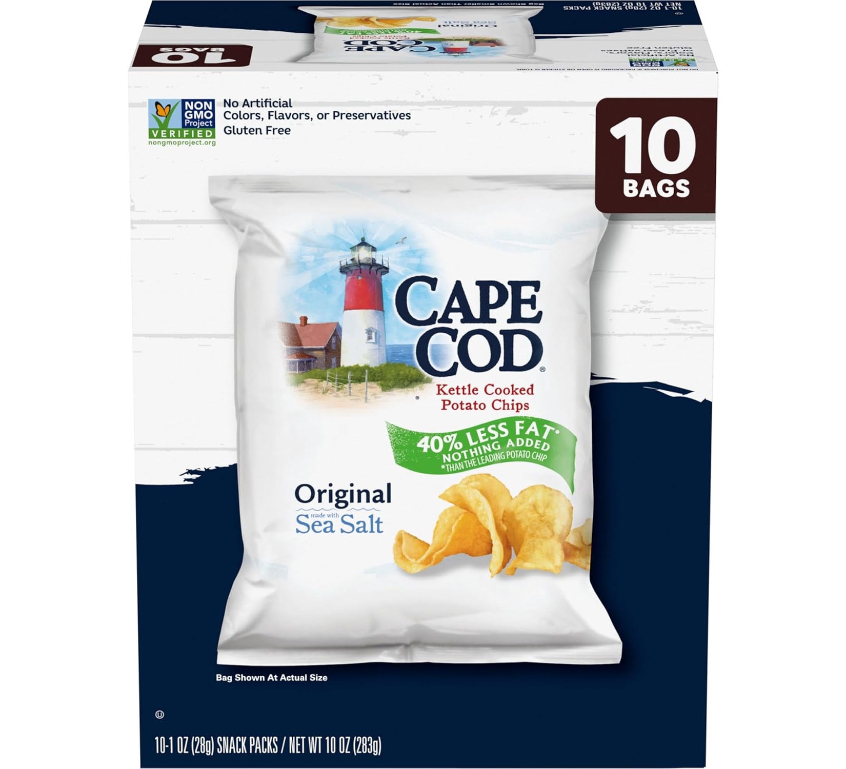 Cape Cod Potato Chips, Less Fat Original Kettle Chips, 1 Oz Snack Bags, 10 Ct