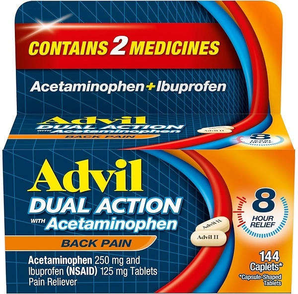 Advil Dual Action Back Pain Caplets, 250mg Ibuprofen, 500mg Acetaminophen, 144 Count