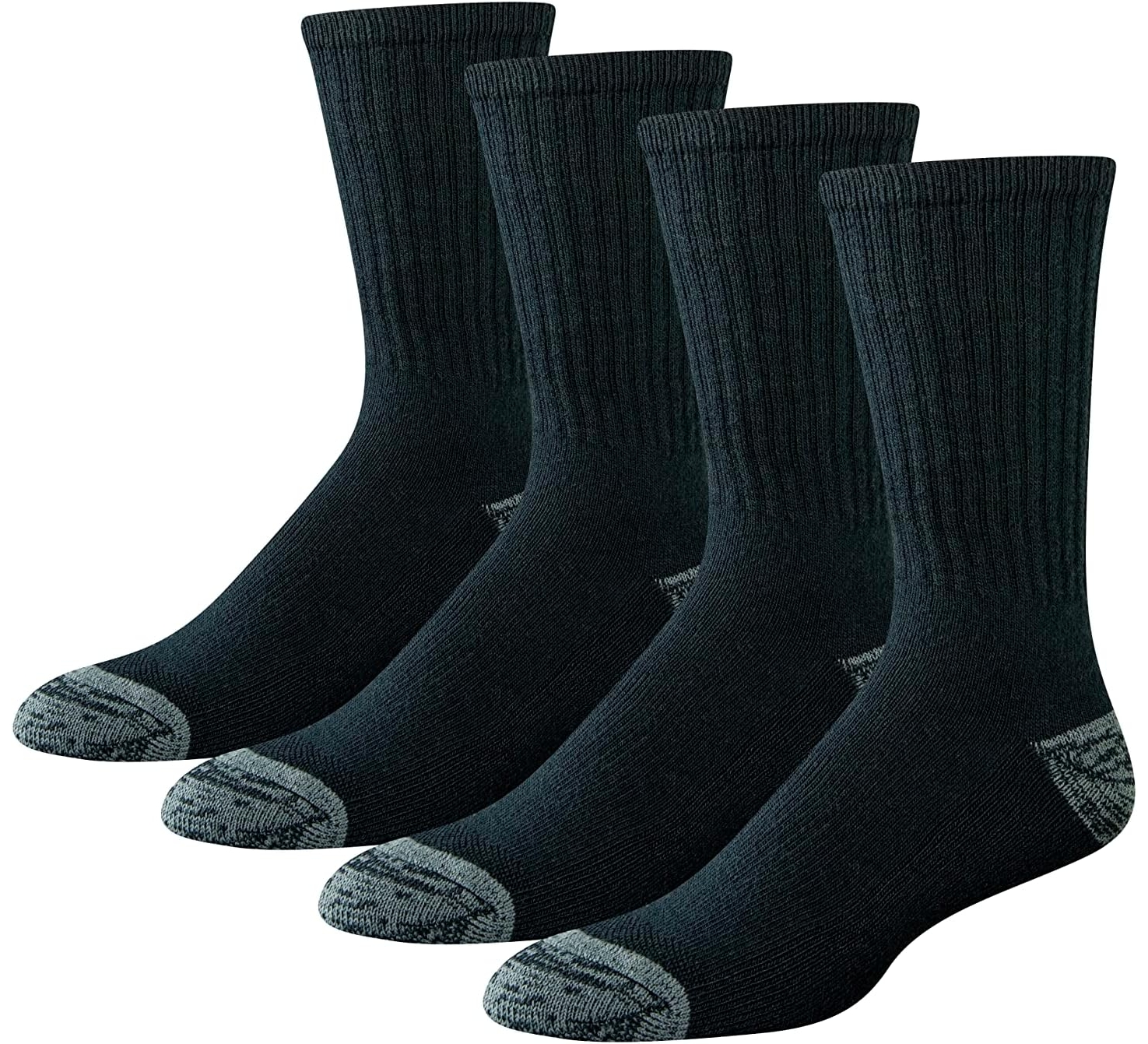 Amazon Essentials Men's Cotton Crew Socks, Cushioned, 4 Pairs, Black, 13-15