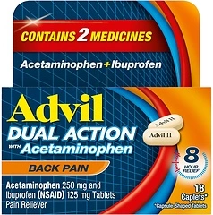 Advil Dual Action Back Pain Caplets, 250mg Ibuprofen & 500mg Acetaminophen, 18 Count