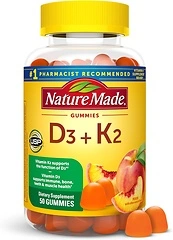 Nature Made Vitamin D3 K2 Gummies, 5000 IU, Bone & Immune Support, 50 Gummies