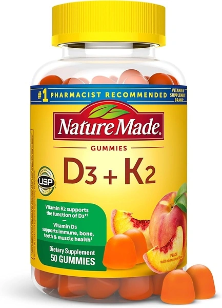 Nature Made Vitamin D3 K2 Gummies, 5000 IU, Bone & Immune Support, 50 Gummies