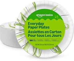 Amazon Basics Everyday Paper Plates, 8.62 Inch, Disposable, 100 Count