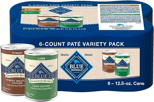 Blue Buffalo Homestyle Recipe Adult Wet Dog Food, Turkey and Lamb, 6 Cans