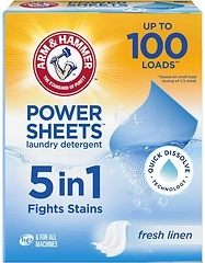 Arm & Hammer Power Sheets Laundry Detergent, Fresh Linen, 50ct (Up to 100 Loads)