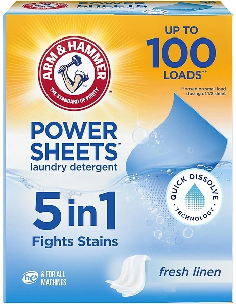 Arm & Hammer Power Sheets Laundry Detergent, Fresh Linen, 50ct (Up to 100 Loads)