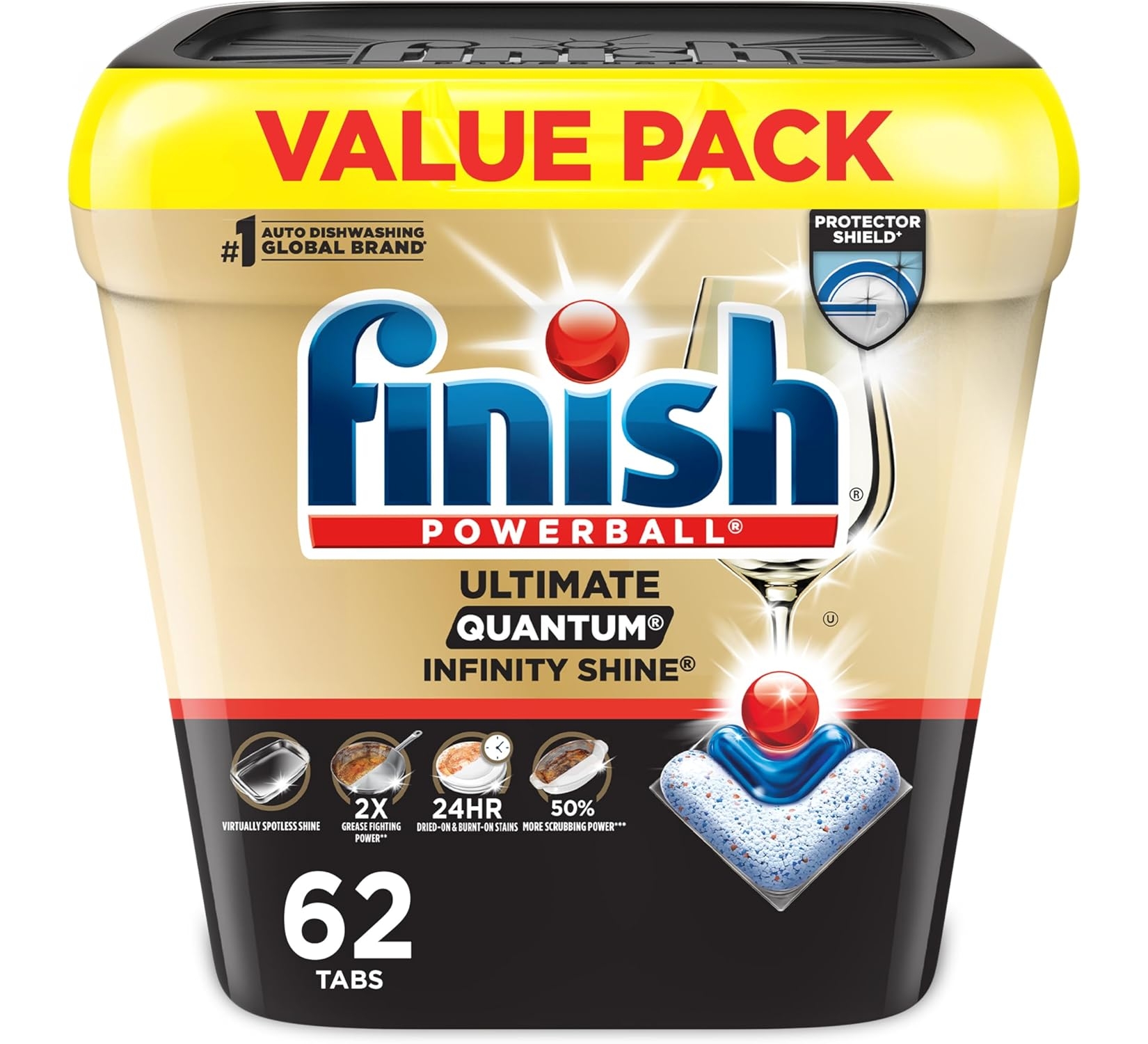 Finish Ultimate Plus Infinity Shine Dishwasher Pods, No Pre-Rinse, 62 Count