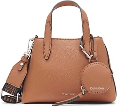 Calvin Klein Millie 2 in 1 Mini Satchel Crossbody, Triple Compartment, Caramel