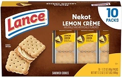 Lance Sandwich Cookies, Nekot Lemon Creme, 10 Packs, 6 Sandwiches Each