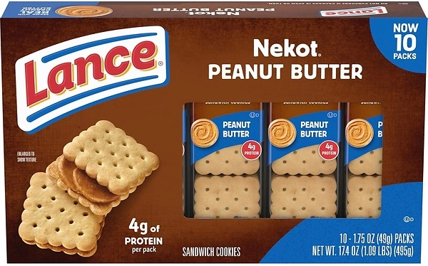 Lance Sandwich Cookies, Nekot Peanut Butter, 10 Packs, 6 Sandwiches Each