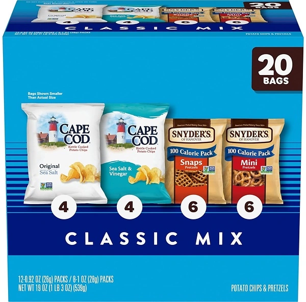 Snyder's of Hanover and Cape Cod Classic Mix Variety Pack, 20 Count Snack Bags
