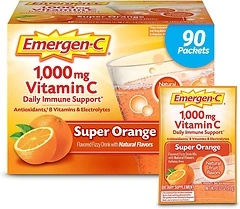 Emergen-C 1000mg Vitamin C Powder for Immune Support, Super Orange, 90 Count