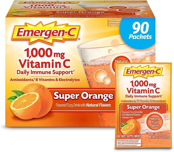 Emergen-C 1000mg Vitamin C Powder for Immune Support, Super Orange, 90 Count