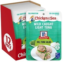 Chicken of the Sea Wild Caught Light Tuna, 2.5 oz. Packets, Box of 12