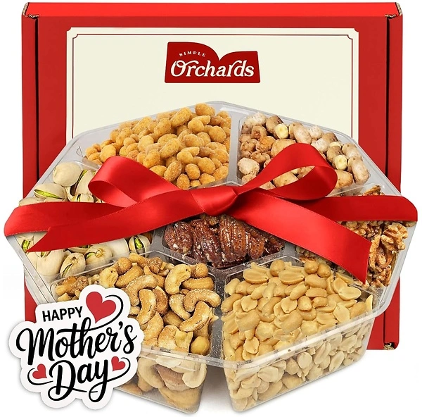 Mother's Day Nuts Gift Basket - 7 Sectional Platter with Freshly Roasted Nuts
