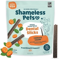 Shameless Pets Dental Treats, Carrate Chomp, 32 Sticks, Teeth Cleaning & Fresh Breath