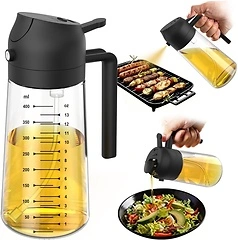 TrendPlain 16oz Glass Olive Oil Sprayer – 2 in 1 Dispenser Bottle, Black