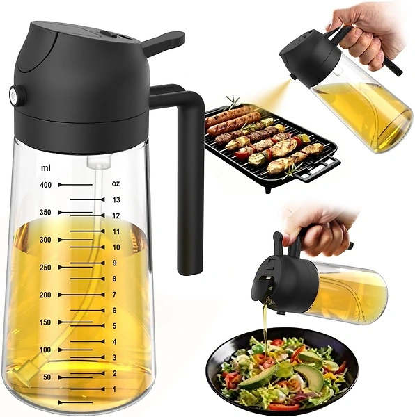 TrendPlain 16oz Glass Olive Oil Sprayer – 2 in 1 Dispenser Bottle, Black