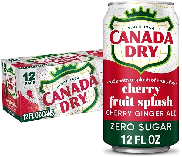 Canada Dry Zero Sugar Cherry Gingerale Fruit Splash 12oz, Pack of 12