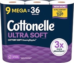 Cottonelle Ultra Comfort Toilet Paper, 9 Mega Rolls (36 Regular Rolls)