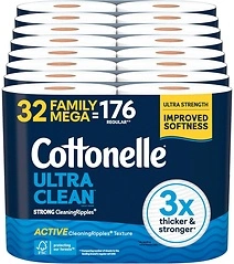 Cottonelle Ultra Clean Toilet Paper, Active Cleaning Ripples, 32 Mega Rolls