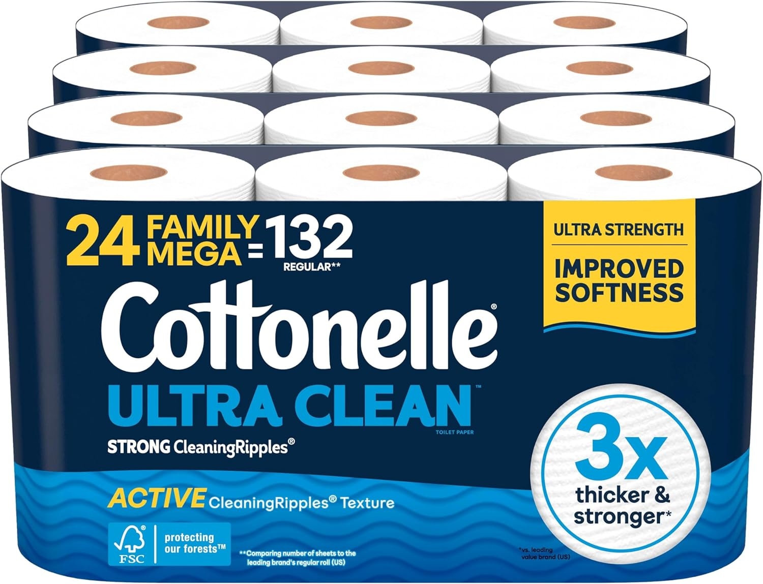 Cottonelle Ultra Clean Toilet Paper, 24 Family Mega Rolls, 353 Sheets Per Roll