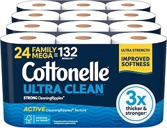 Cottonelle Ultra Clean Toilet Paper, 24 Family Mega Rolls, 353 Sheets Per Roll