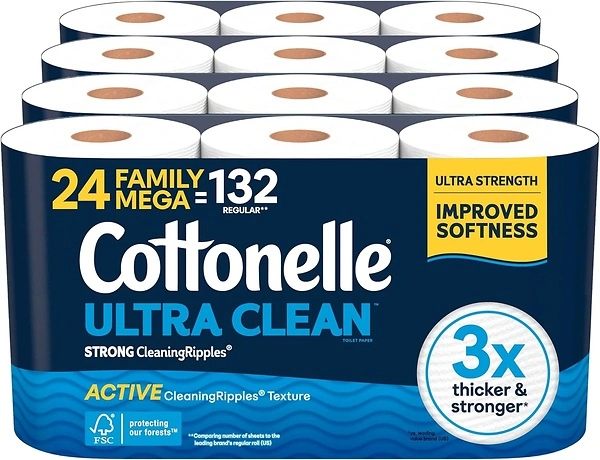 Cottonelle Ultra Clean Toilet Paper, 24 Family Mega Rolls, 353 Sheets Per Roll