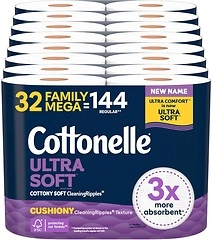 Cottonelle Ultra Comfort Toilet Paper, 32 Family Mega Rolls, 296 Sheets per Roll