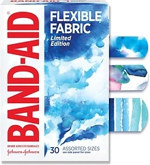 Band-Aid Brand Flexible Fabric Bandages, Water Color, Assorted, 30 ct